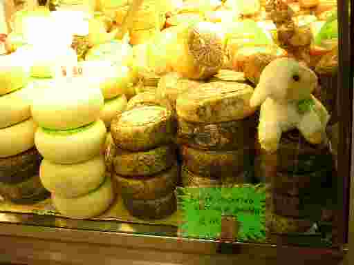 フィレンツェの中央市場のチーズ売り場